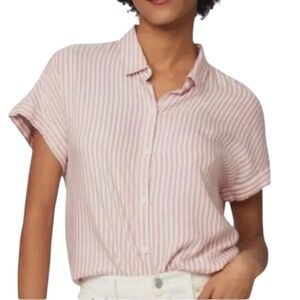 BeachLunchLounge Blouse Pink/White Stripe Button Down Shirt Rolled Sleeves Sz SP